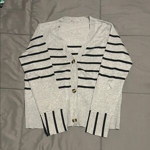 Chic Striped Gray and Black Women's Cardigan